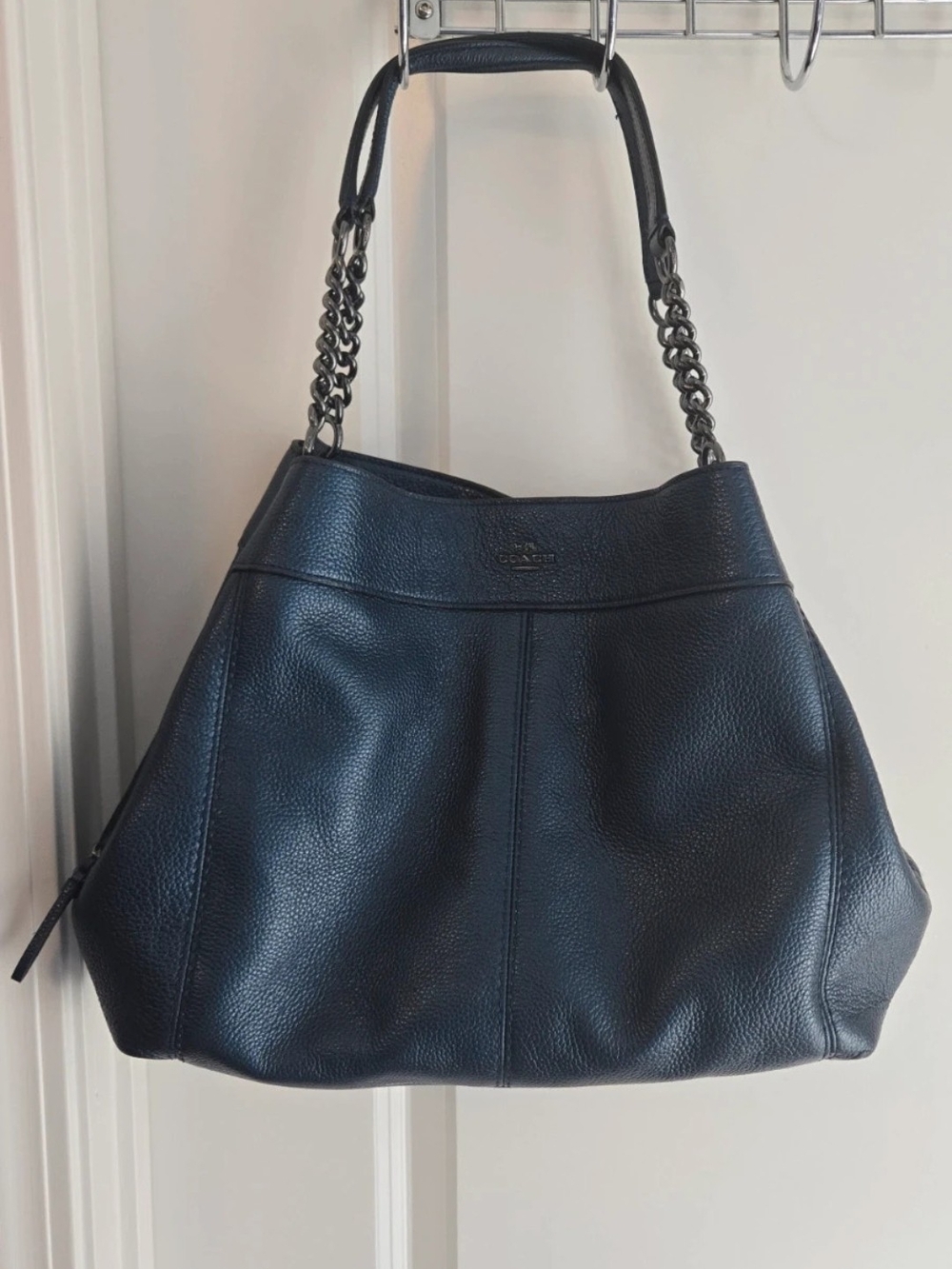 Coach Handbag Lexy Leather Metallic Blue hangbag purse